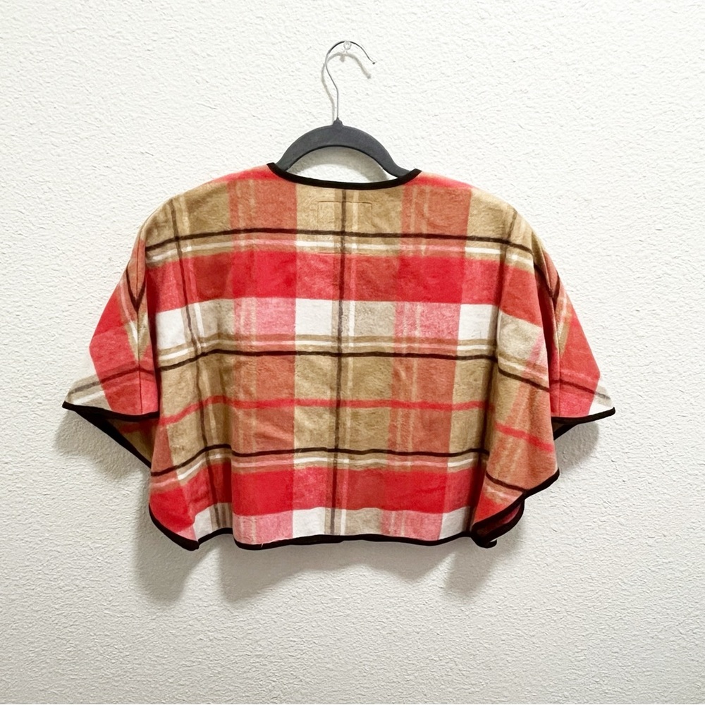 Janie & Jack Girls Tartan Pink Brown Tan Plaid Button Front Cape - Picture 6 of 8